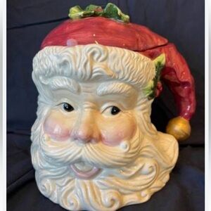Vintage Ceramic Santa Claus Head Cookie Jar Christmas Kitchen Home Decor Retro